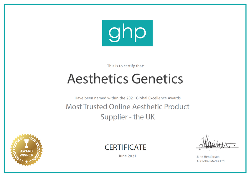 Aesthetics Genetics Awarded Most Trusted Online Aesthetic Product Supplier by the Global Excellence Awards